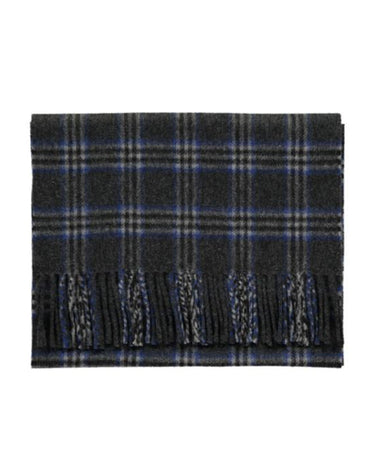 Joshua Ellis Grey X Blue Classic Check Brushed Cashmere Scarf